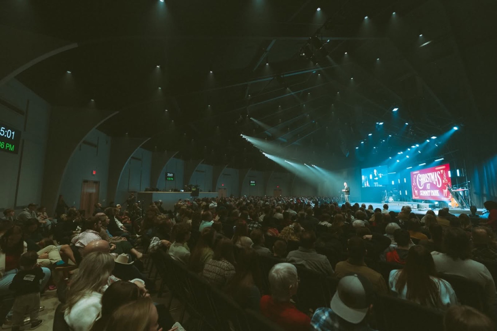 A church congregation following along during the Sunday message
